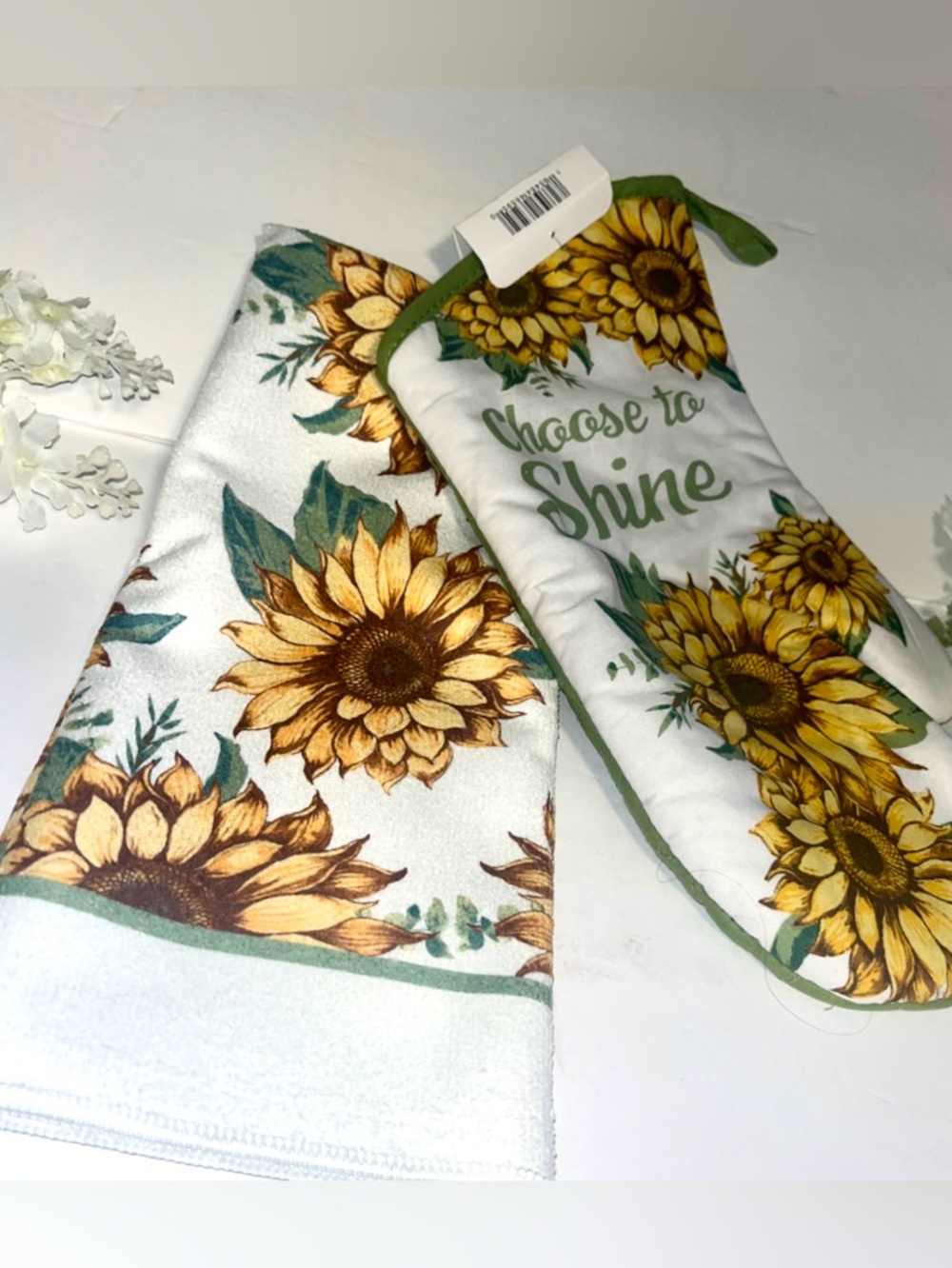 Nwt Sunflower Kitchen Towel and Oven Mitt Set - "Choose to Shine"